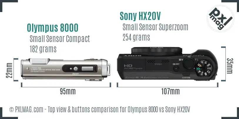 Olympus 8000 vs Sony HX20V top view buttons comparison