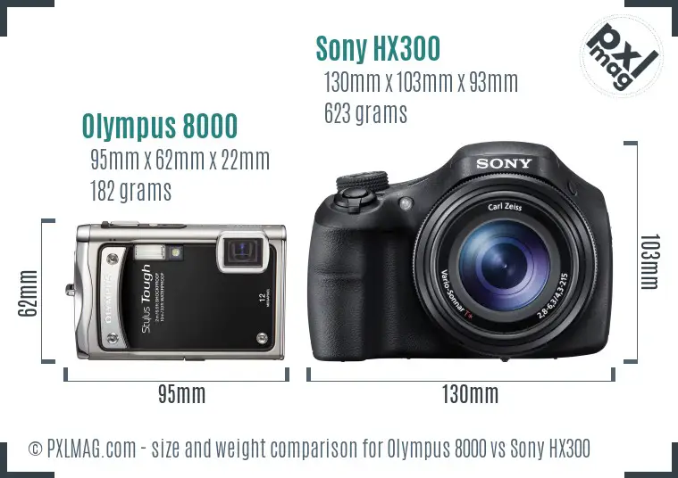 Olympus 8000 vs Sony HX300 size comparison
