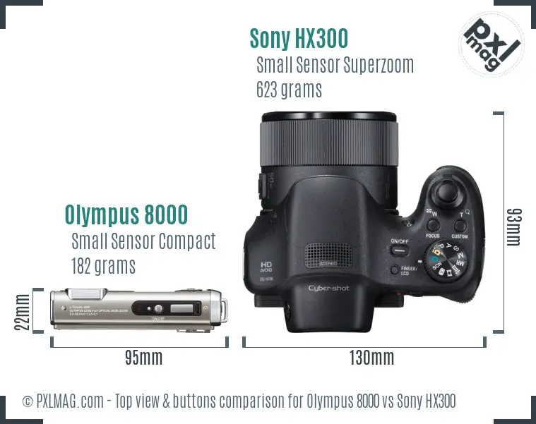 Olympus 8000 vs Sony HX300 top view buttons comparison