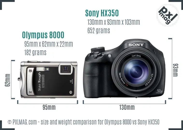 Olympus 8000 vs Sony HX350 size comparison
