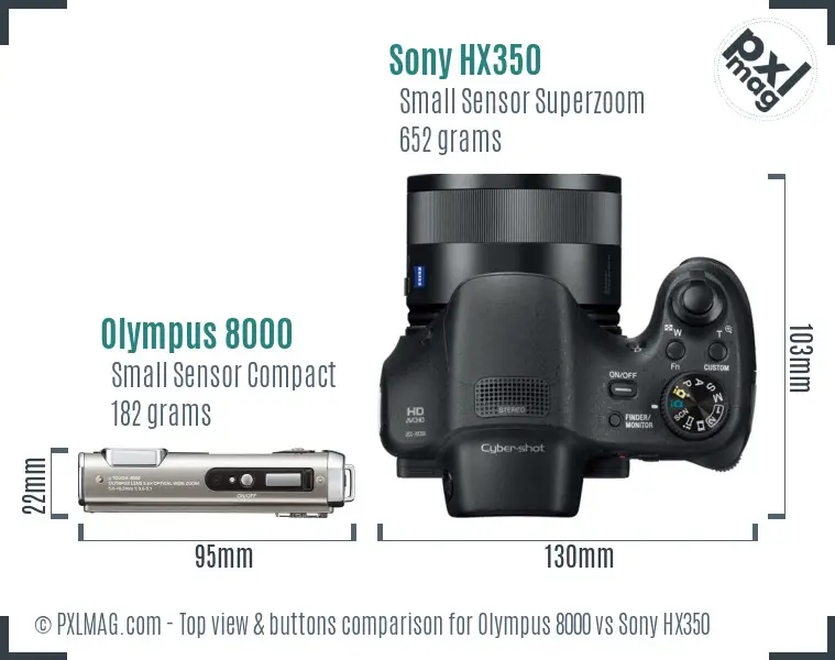 Olympus 8000 vs Sony HX350 top view buttons comparison