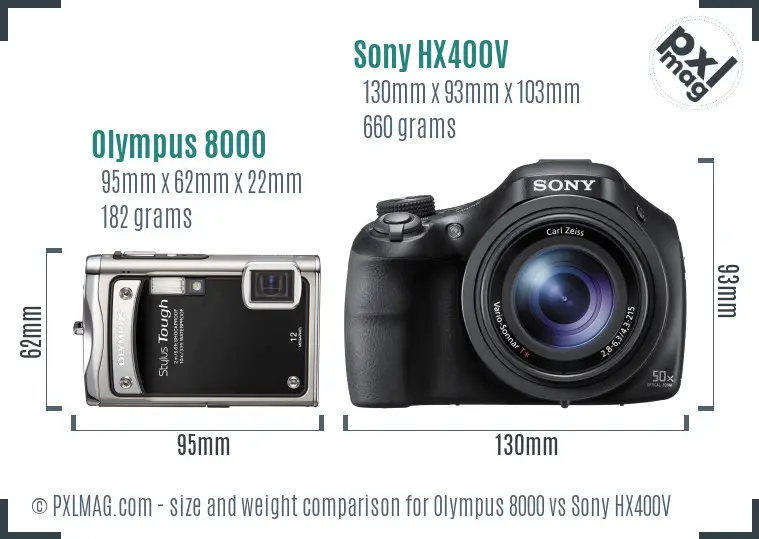 Olympus 8000 vs Sony HX400V size comparison
