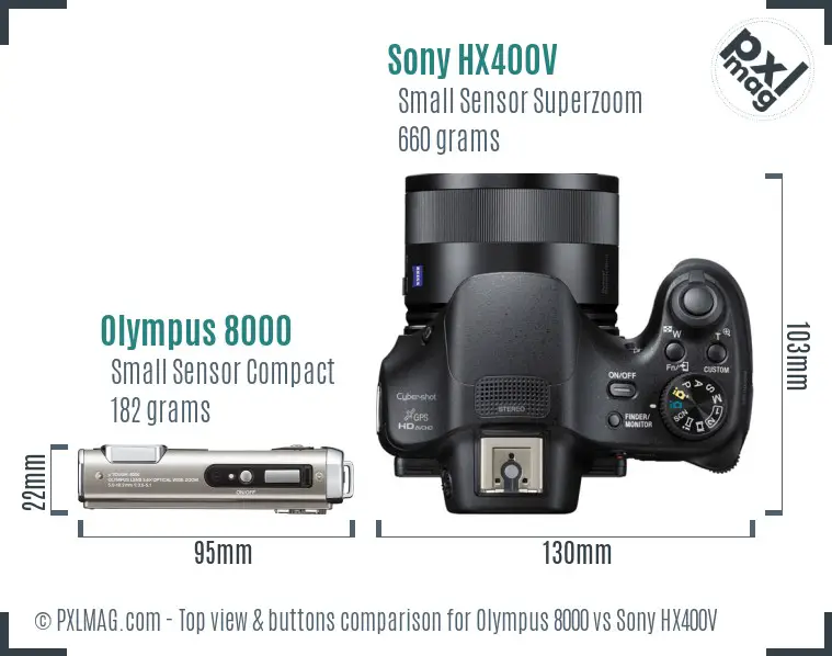 Olympus 8000 vs Sony HX400V top view buttons comparison