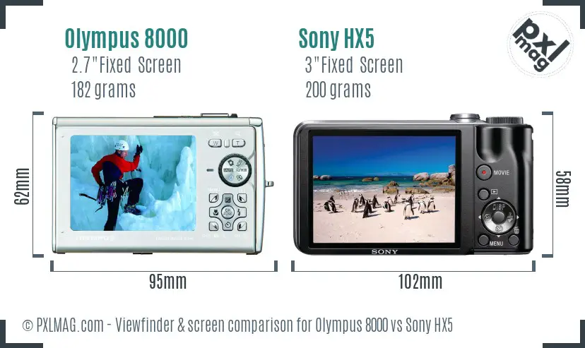 Olympus 8000 vs Sony HX5 Screen and Viewfinder comparison
