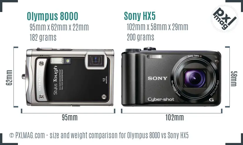 Olympus 8000 vs Sony HX5 size comparison