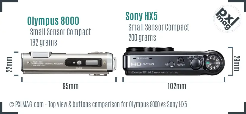 Olympus 8000 vs Sony HX5 top view buttons comparison