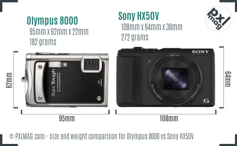 Olympus 8000 vs Sony HX50V size comparison