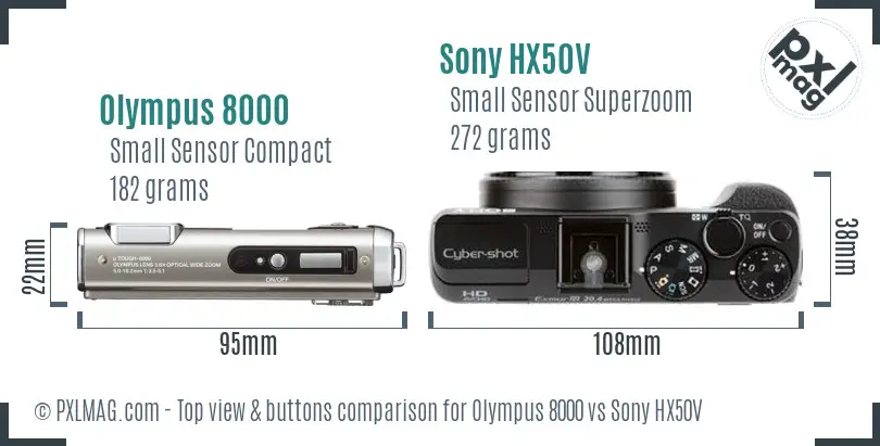 Olympus 8000 vs Sony HX50V top view buttons comparison