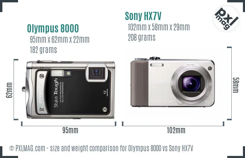 Olympus 8000 vs Sony HX7V size comparison