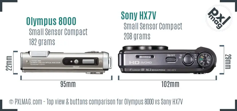 Olympus 8000 vs Sony HX7V top view buttons comparison