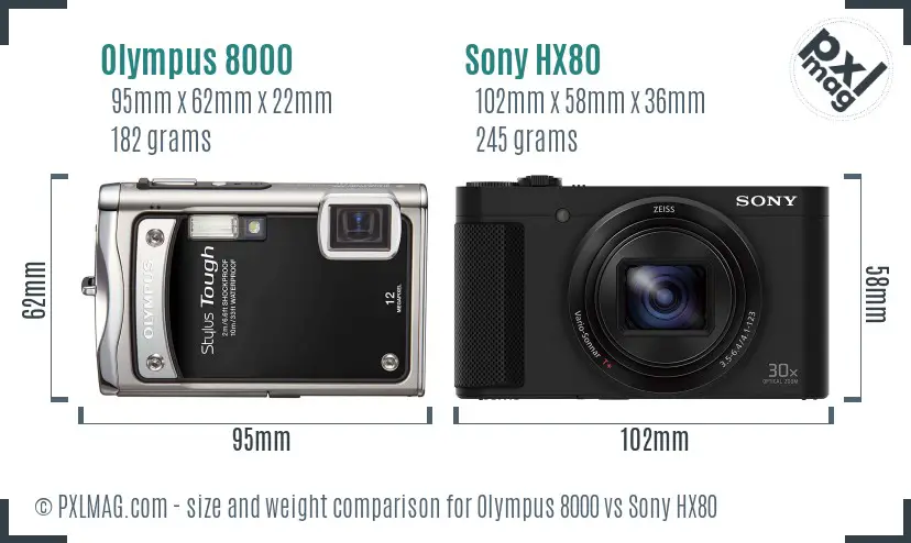 Olympus 8000 vs Sony HX80 size comparison