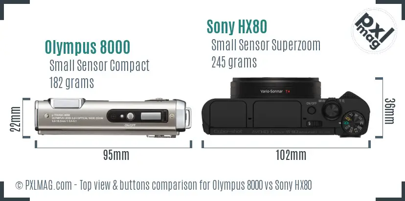 Olympus 8000 vs Sony HX80 top view buttons comparison
