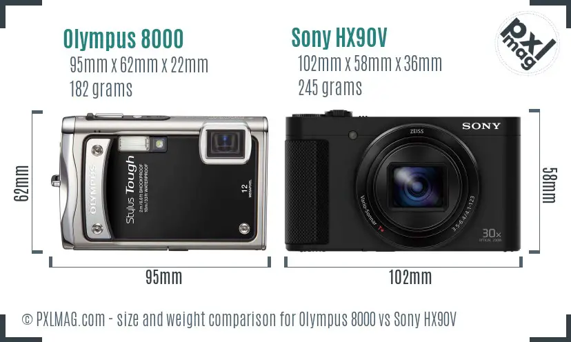 Olympus 8000 vs Sony HX90V size comparison