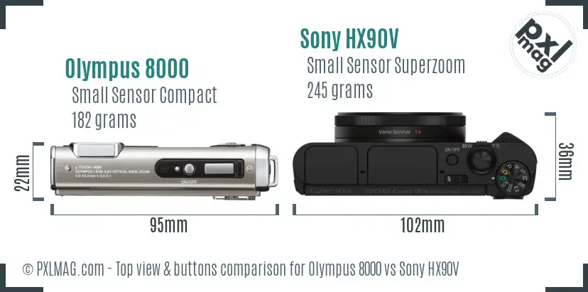 Olympus 8000 vs Sony HX90V top view buttons comparison