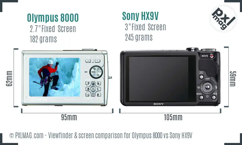 Olympus 8000 vs Sony HX9V Screen and Viewfinder comparison