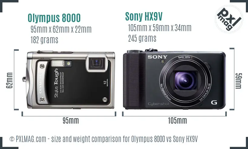 Olympus 8000 vs Sony HX9V size comparison