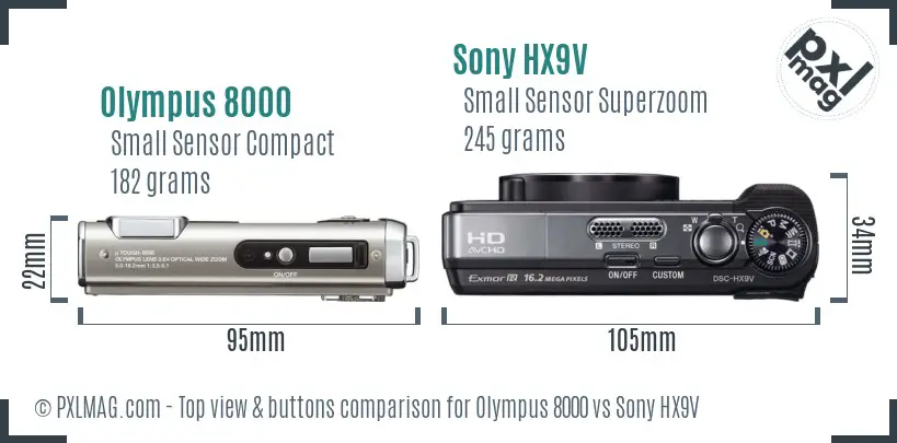 Olympus 8000 vs Sony HX9V top view buttons comparison