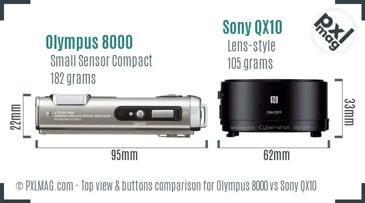 Olympus 8000 vs Sony QX10 top view buttons comparison