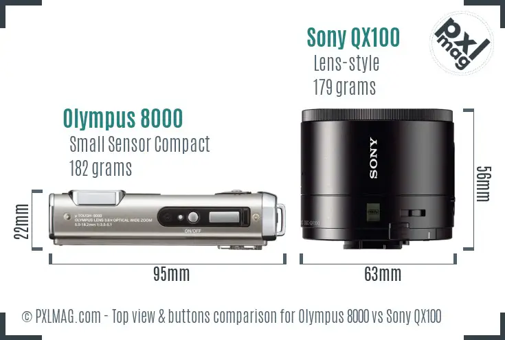 Olympus 8000 vs Sony QX100 top view buttons comparison