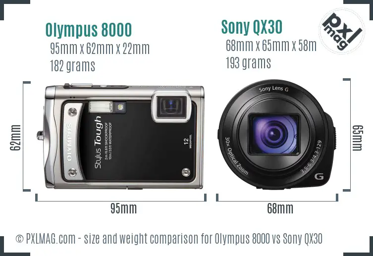 Olympus 8000 vs Sony QX30 size comparison