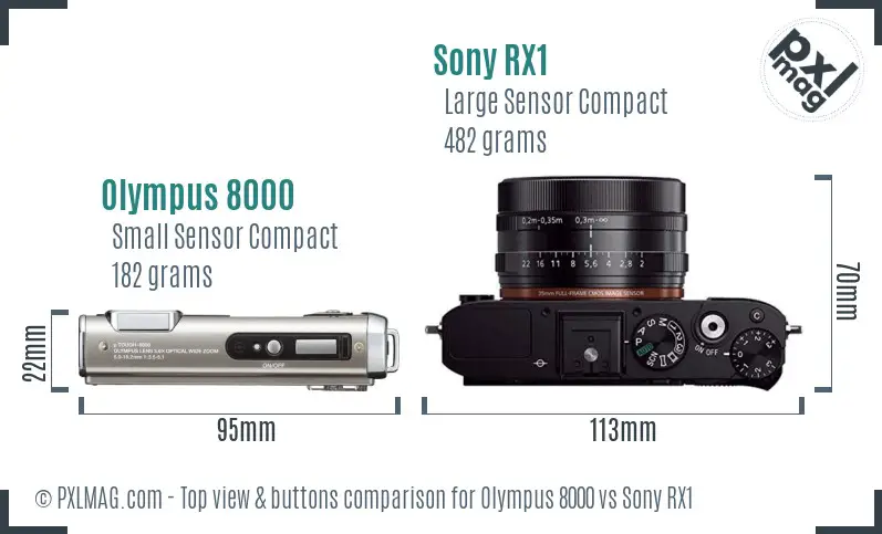 Olympus 8000 vs Sony RX1 top view buttons comparison