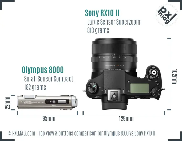 Olympus 8000 vs Sony RX10 II top view buttons comparison