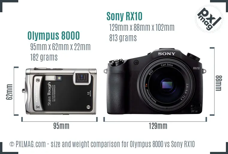 Olympus 8000 vs Sony RX10 size comparison
