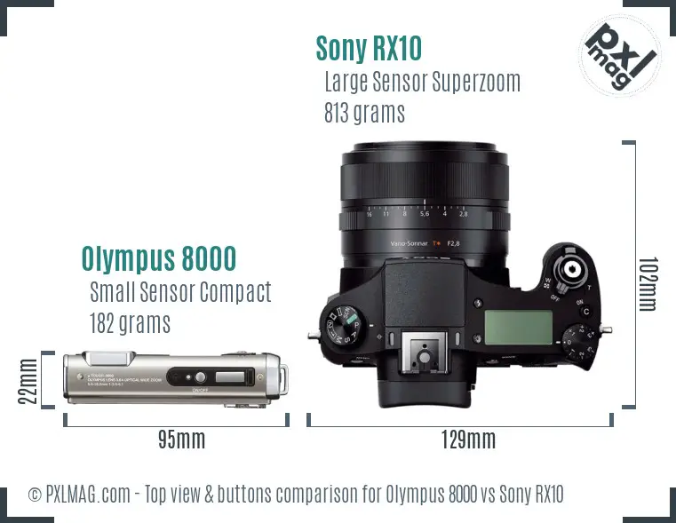 Olympus 8000 vs Sony RX10 top view buttons comparison