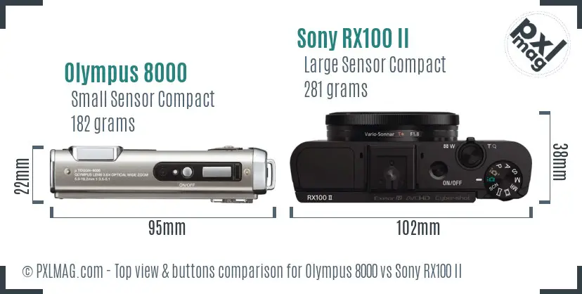 Olympus 8000 vs Sony RX100 II top view buttons comparison