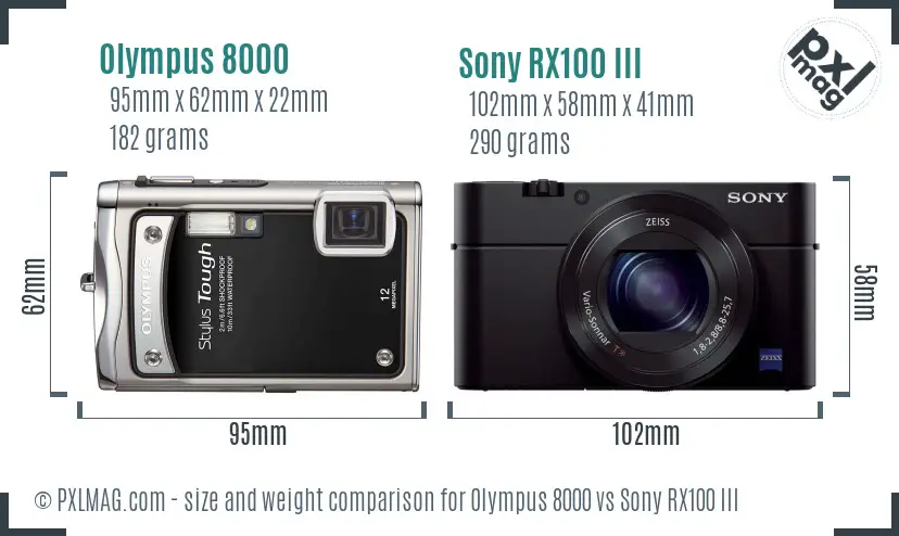Olympus 8000 vs Sony RX100 III size comparison