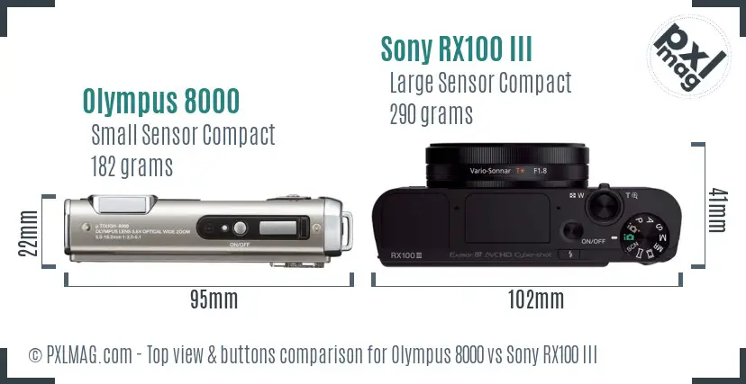 Olympus 8000 vs Sony RX100 III top view buttons comparison
