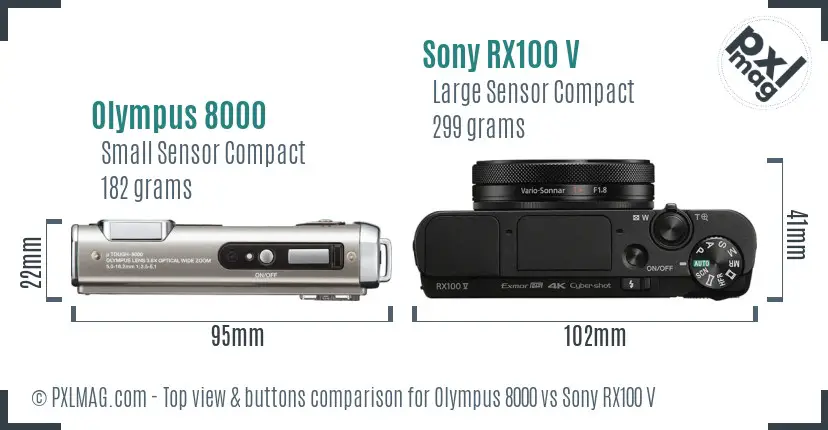 Olympus 8000 vs Sony RX100 V top view buttons comparison