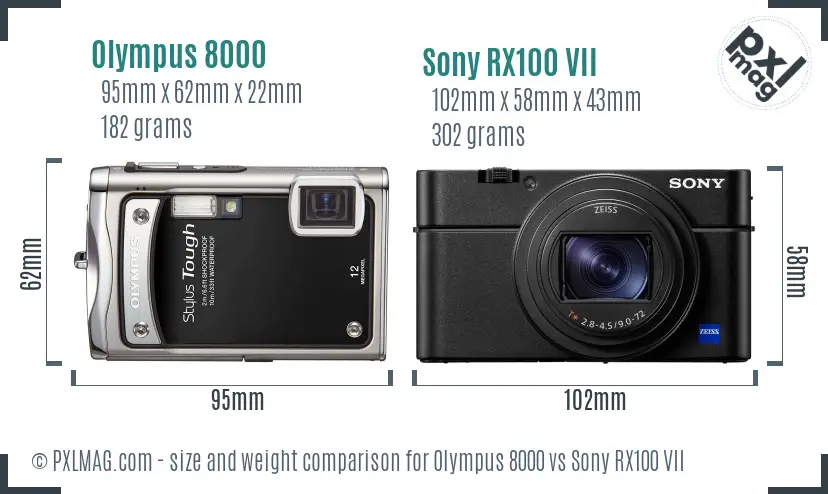 Olympus 8000 vs Sony RX100 VII size comparison