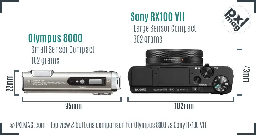 Olympus 8000 vs Sony RX100 VII top view buttons comparison