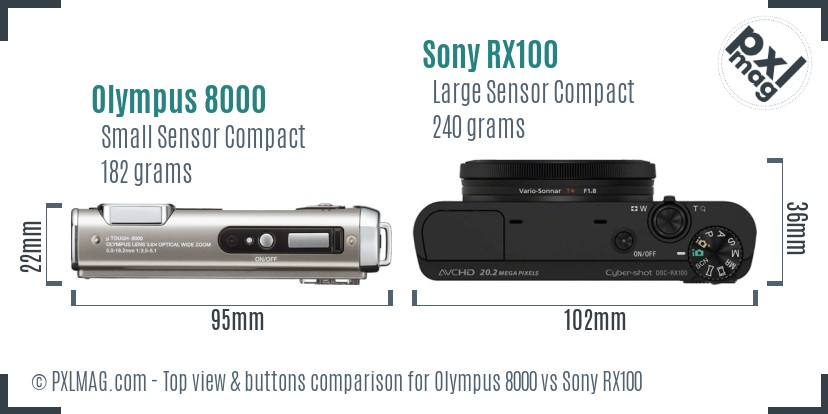 Olympus 8000 vs Sony RX100 top view buttons comparison