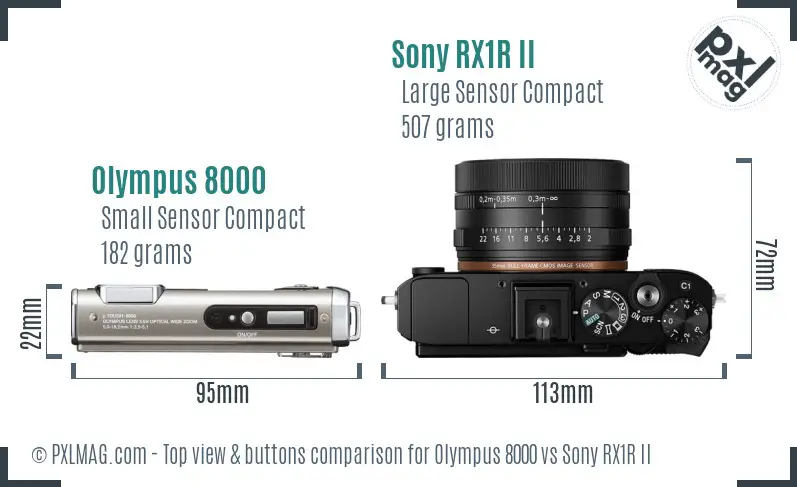 Olympus 8000 vs Sony RX1R II top view buttons comparison