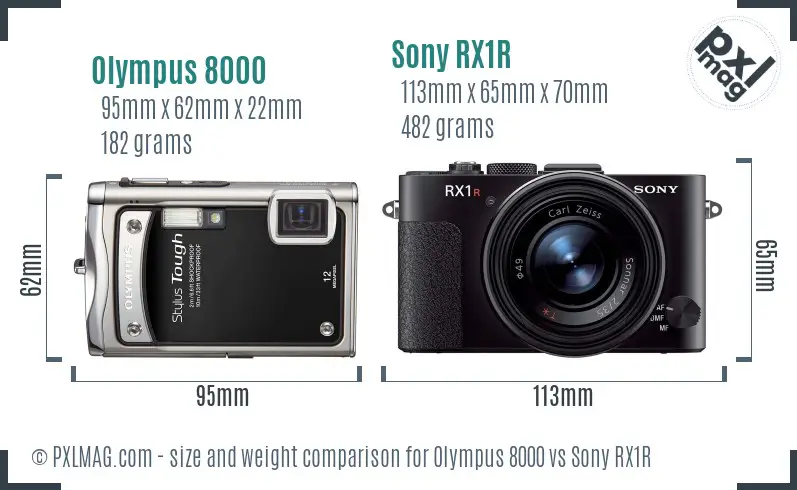 Olympus 8000 vs Sony RX1R size comparison