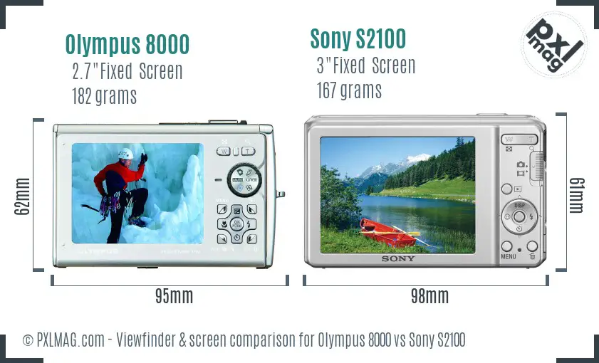 Olympus 8000 vs Sony S2100 Screen and Viewfinder comparison