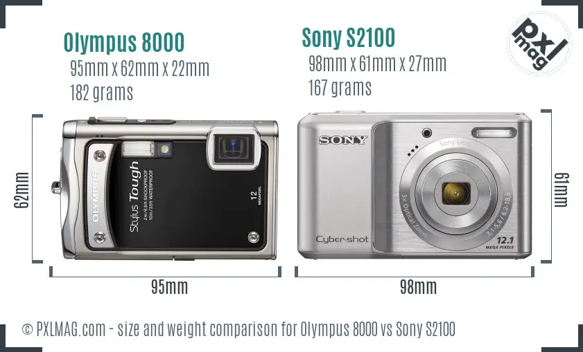 Olympus 8000 vs Sony S2100 size comparison