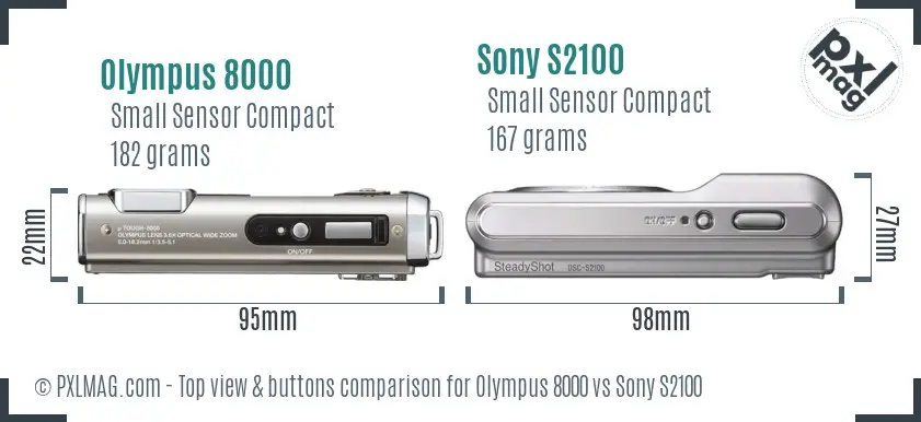 Olympus 8000 vs Sony S2100 top view buttons comparison