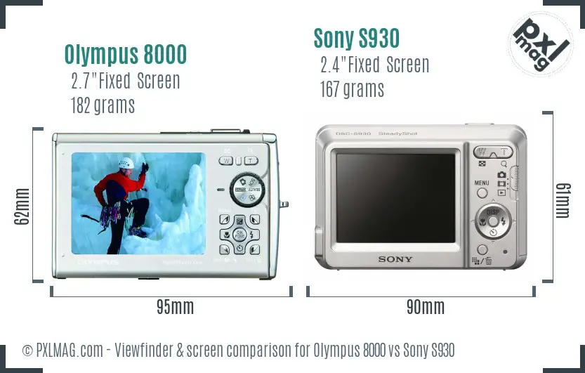 Olympus 8000 vs Sony S930 Screen and Viewfinder comparison