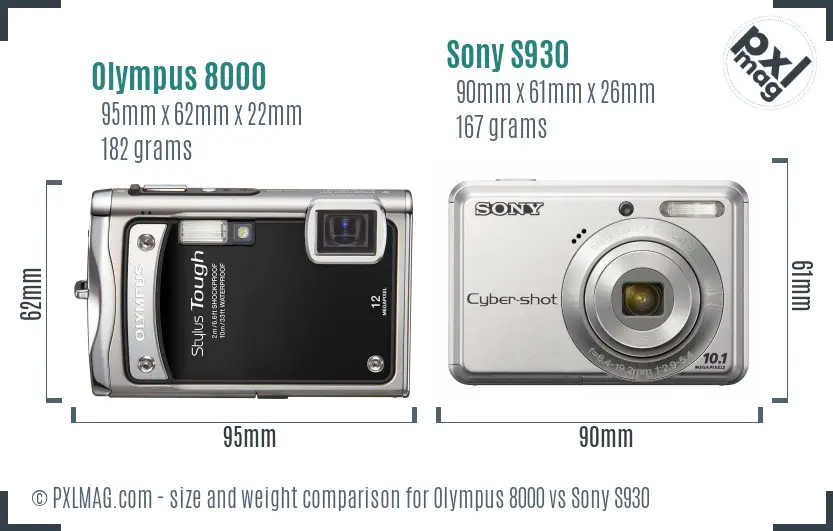 Olympus 8000 vs Sony S930 size comparison