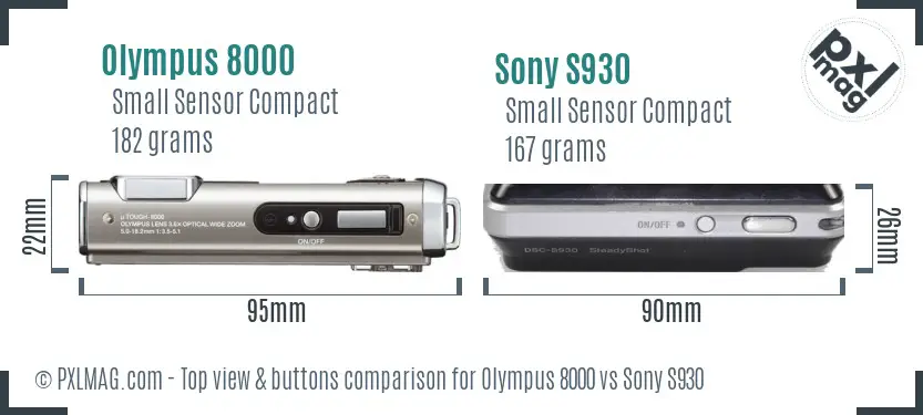 Olympus 8000 vs Sony S930 top view buttons comparison
