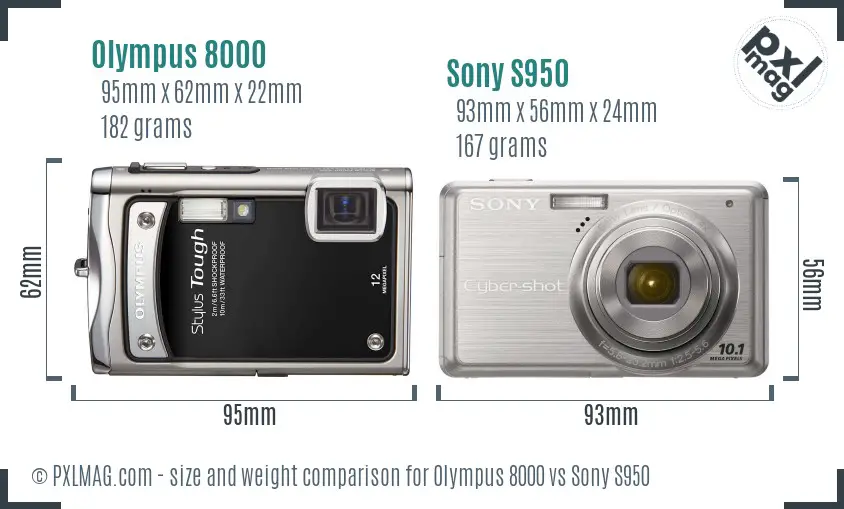 Olympus 8000 vs Sony S950 size comparison