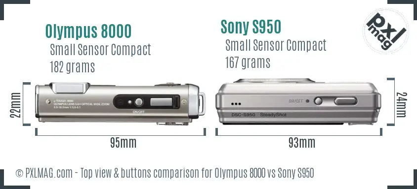 Olympus 8000 vs Sony S950 top view buttons comparison