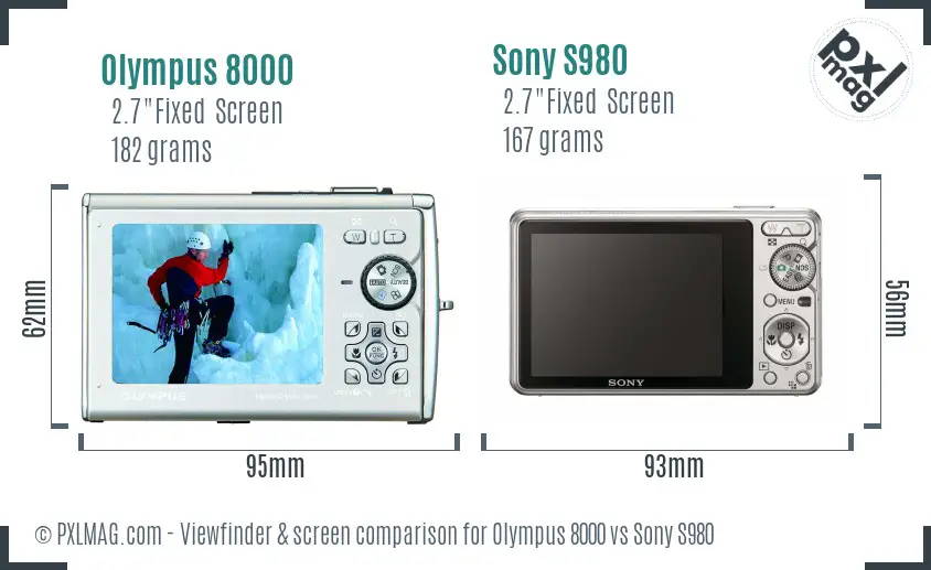 Olympus 8000 vs Sony S980 Screen and Viewfinder comparison