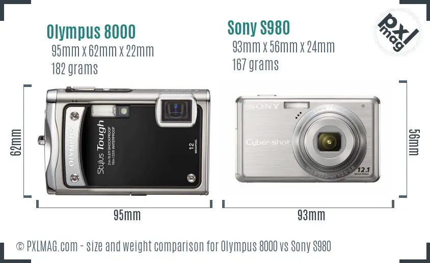 Olympus 8000 vs Sony S980 size comparison