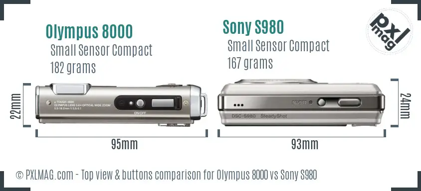 Olympus 8000 vs Sony S980 top view buttons comparison