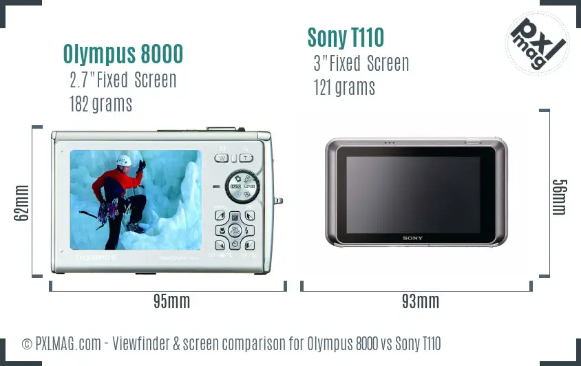 Olympus 8000 vs Sony T110 Screen and Viewfinder comparison
