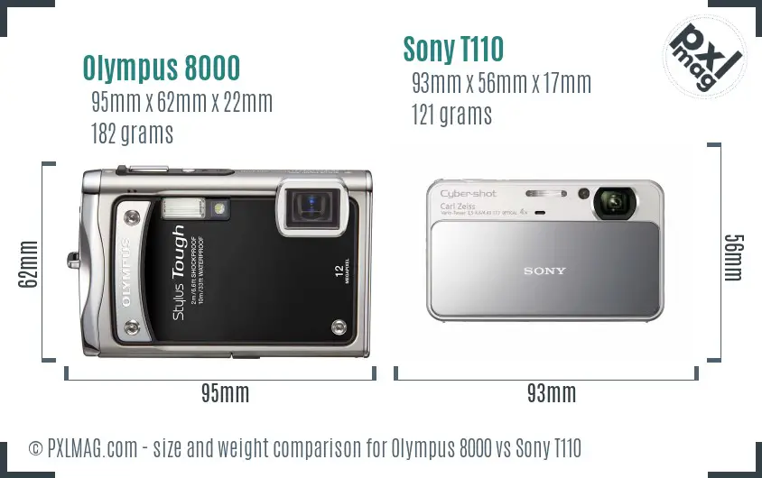 Olympus 8000 vs Sony T110 size comparison